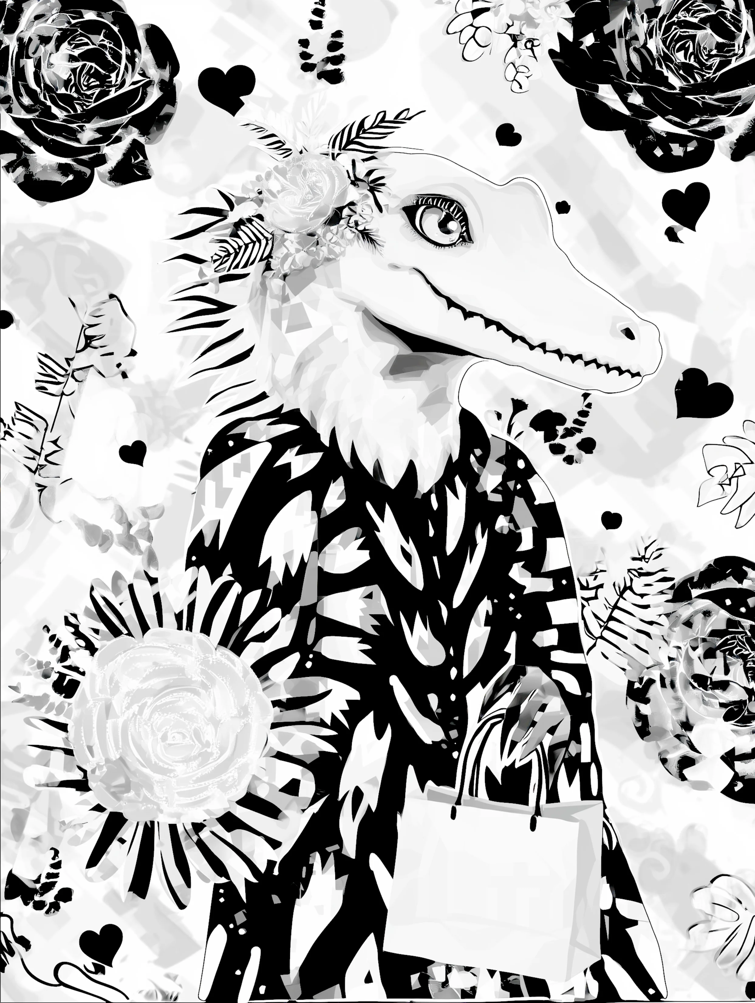 Free printable crocodile coloring pages for adults featuring crocodile with a shopping bag